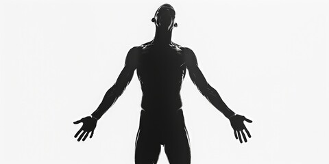 Poster - Black and white photo of a man with his hands out. Suitable for various projects