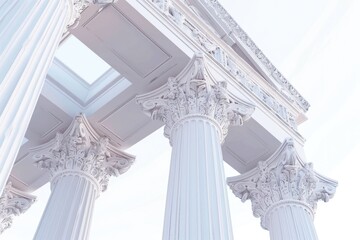 Poster - Close-up of a building featuring columns and a clock. Suitable for architectural and time-related concepts