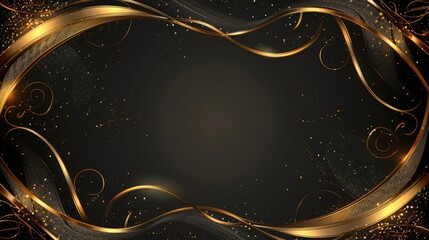 Poster - Elegant gold swirls and stars on a black background. Perfect for luxury and celebration themes