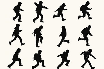 Poster - A collection of silhouettes showing people running, suitable for various sports and fitness concepts
