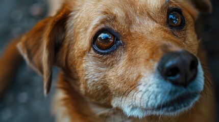Poster - Close up of a dog's face looking at the camera. Suitable for various pet-related projects