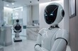 Un reluciente robot mira a lo lejos, su compostura humanoide contrasta con su rostro de alta tecnología. Anidado en una habitación que refleja el amanecer de una era tecnológica.