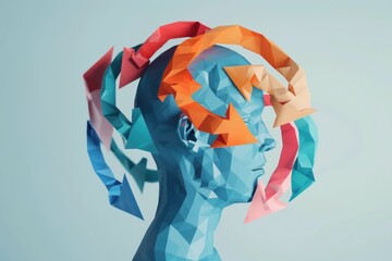 Sticker - A woman's head made out of colorful origami paper. Ideal for creative projects