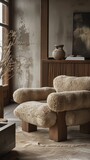 Fototapeta  - Un dúo de sillas que recuerdan a osos de peluche ofrece una calidez acogedora, sus formas mullidas y tapicería texturada sugieren un abrazo reconfortante.