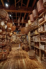 Poster - A store filled with lots of wicker baskets. Perfect for home decor projects or organizing items