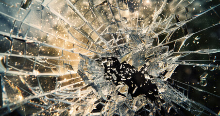Aufkleber - A broken glass window with a hole, suitable for crime scene or home security concepts