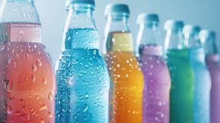 Wall Mural - Close-up of soda bottles with water droplets, ideal for advertising or product promotion