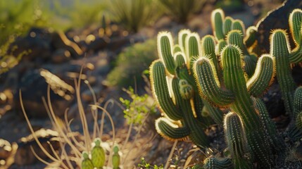 Poster - Detailed view of a cactus plant in a field, perfect for nature backgrounds
