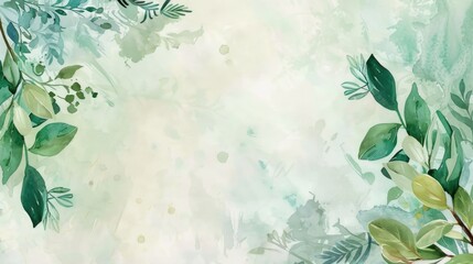 Poster - Vibrant watercolor painting of green leaves and branches, perfect for nature-themed designs
