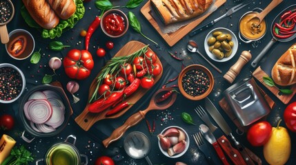 Poster - Various types of food displayed on a table, perfect for food-related projects