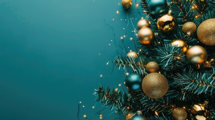 Poster - A detailed view of a Christmas tree decorated with festive ornaments. Perfect for holiday designs
