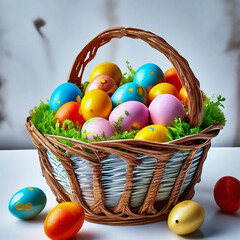 Poster - Easter holiday. Easter eggs in a basket