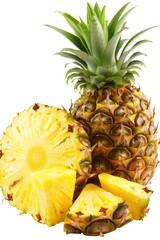 Poster - Ripe pineapple cut in half, with a whole pineapple next to it. Perfect for tropical fruit concepts