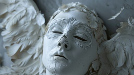 Poster - Close up of a white mask with wings, suitable for various concepts and designs
