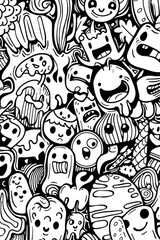 Aufkleber - A variety of doodles in a black and white drawing. Suitable for various design projects
