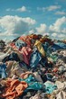 A pile of clothes sitting on top of a pile of trash. Suitable for environmental and waste management concepts