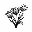 tulip flowers black and white icon сreated with Generative Ai
