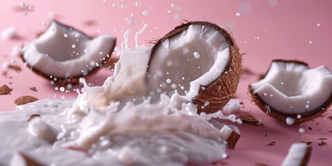 Aufkleber - A splash of milk being poured into a coconut. Suitable for food and beverage concepts