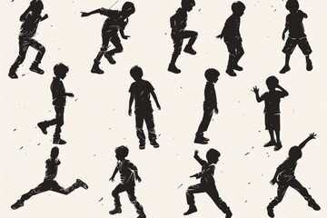 Poster - A series of silhouettes of children playing. Suitable for various projects