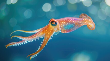 Poster - A vibrant squid swimming gracefully in clear water. Suitable for marine life concepts