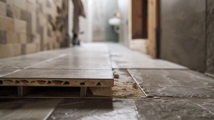 Poster - A tile floor with a hole in the middle. Suitable for construction and repair concepts