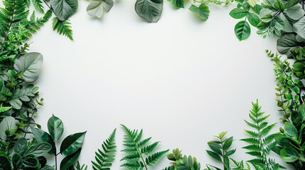 Poster - Green plants and leaves on a white background, suitable for various design projects