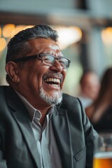 Poster - A man in a suit and glasses smiling. Suitable for business concepts