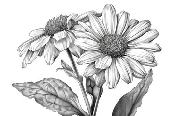 Poster - Black and white drawing of two flowers, suitable for various design projects