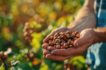 Poster - Person holding a handful of nuts, perfect for food and nutrition concepts
