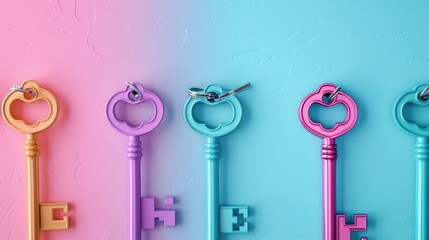 Aufkleber - A row of keys on a colorful wall, suitable for various concepts and designs