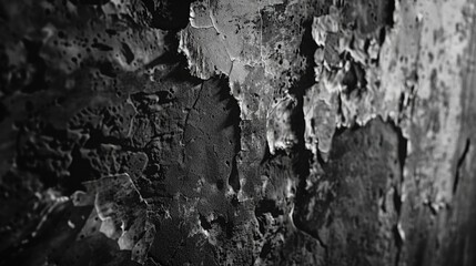 Poster - A black and white photo of peeling paint on a wall. Suitable for backgrounds or textures
