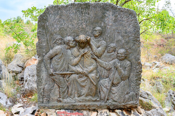 Wall Mural - The Crowning with Thorns – Third Sorrowful Mystery of the Rosary. A relief sculpture on Mount Podbrdo (the Hill of Apparitions) in Medjugorje.