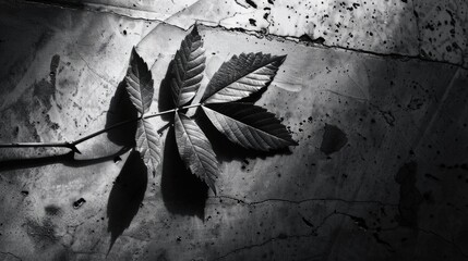 Poster - A black and white photo of a leaf on the ground, suitable for nature and minimalism concepts