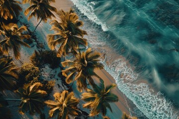 Poster - Aerial view of a beach with palm trees. Perfect for travel websites