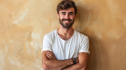 Poster - A man in a white shirt standing with his arms crossed. Suitable for business and professional concepts