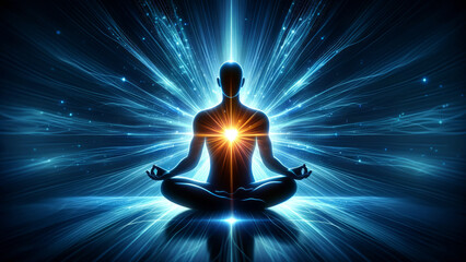 tranquil meditation energy flow in blue light