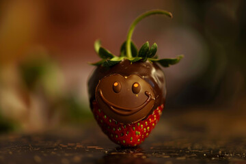 Wall Mural - a chocolate-covered strawberry with a smiley face drawn on it