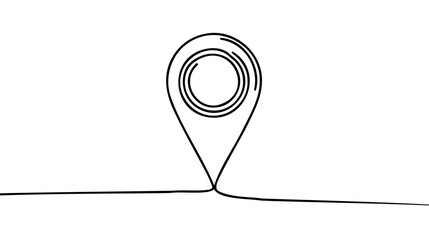 Fototapete - Pin, point one continuous line icon. On white background.