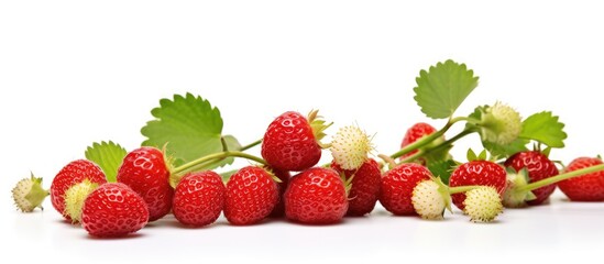 Canvas Print - Fresh strawberries with leaves and blooms