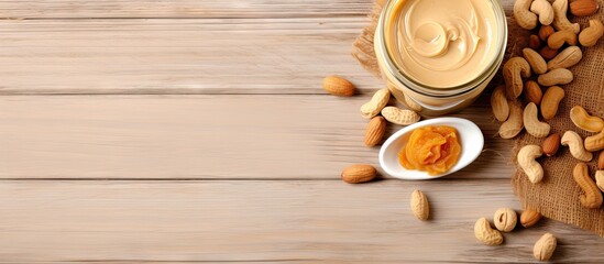 Canvas Print - A jar of peanut butter and a bowl of nuts