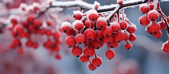 Canvas Print - Red berries clustered on a tree branch