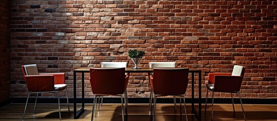 Wall Mural - A dining table set with chairs and a vase