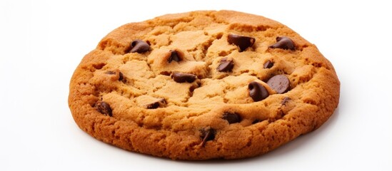 Sticker - A chocolate chip cookie on a white surface