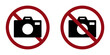 photo camera ban prohibit icon. Not allowed making photos. Forbidden photography and filming