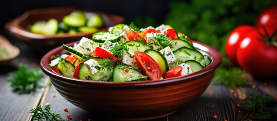 Sticker - Bowl of fresh salad with cucumbers and tomatoes