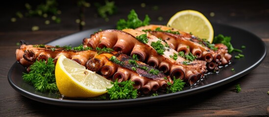 Sticker - Plate of octopus tentacles with lemon and parsley