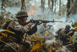 Fototapeta Sport - WWII Warriors: Soldiers in Action in Jungle Battle