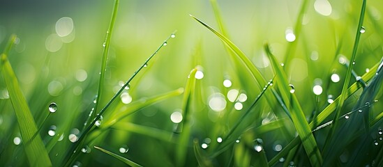 Poster - Fresh grass blades covered in raindrops