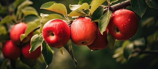 Wall Mural - Ripe apples hanging from tree branches