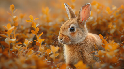 Wild Rabbit Amidst Autumn Foliage